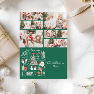 8 Photo Tis The Season Retro Green Christmas Holiday Card