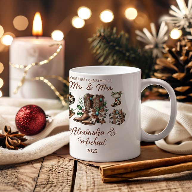 8 Photo Western First Christmas As Mrs and Mr Coffee Mug (Creator Uploaded)