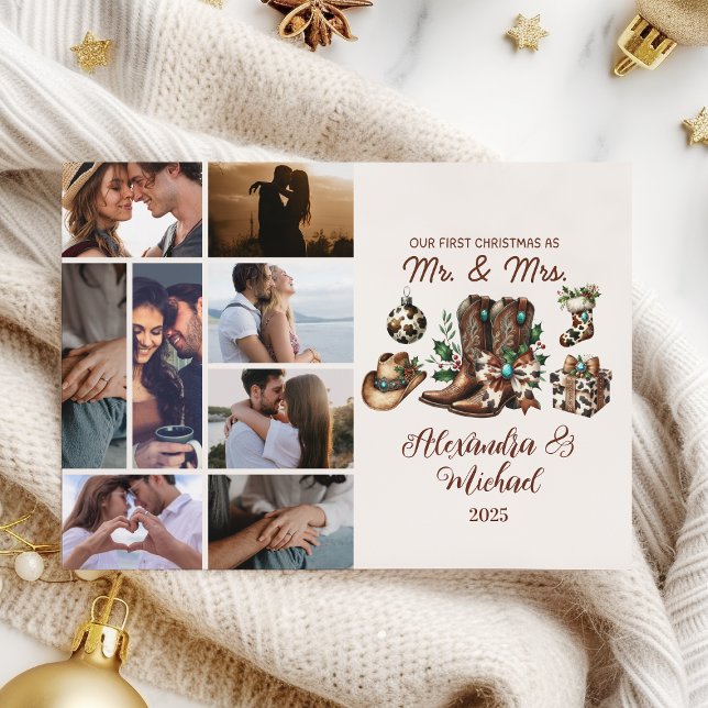 8 Photo Western First Christmas As Mrs and Mr Holiday Card (Creator Uploaded)