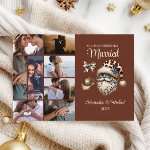 8 Photo Western First Christmas Married Holiday Card