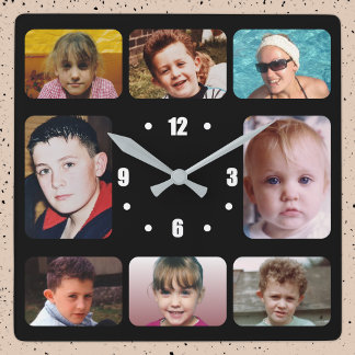 8 photo white black square wall clock