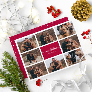 8 Photos Collage Stylish Script Merry Christmas Invitation