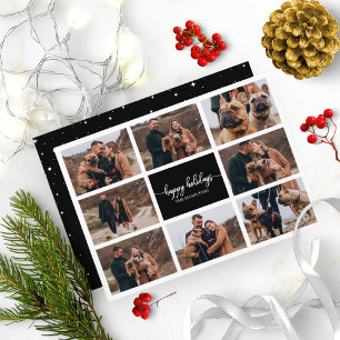 8 Photos Happy Holidays Collage Black Christmas Invitation