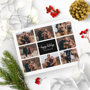 8 Photos Happy Holidays Collage Black Christmas Postcard