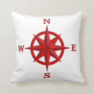 8-Point Compass Rose, Deep Red and White Cushion