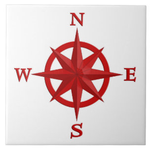 8-Point Compass Rose, Deep Red and White Tile