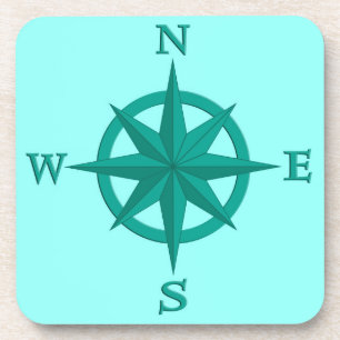 8-Point Compass Rose, Turquoise and Aqua Coaster