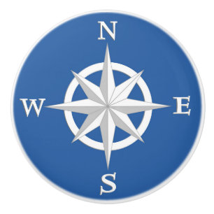 8-Point Compass Rose, White and Cobalt Blue Ceramic Knob