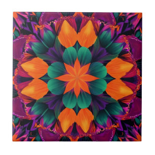 8 Point Orange floral Ceramic Tile