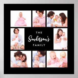 8 Sections Family Photo in Black Frame Poster