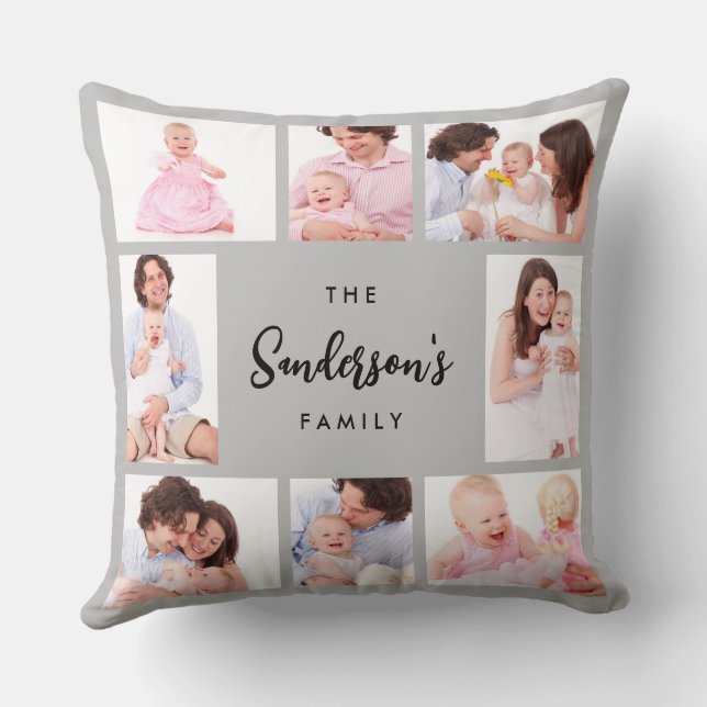 8 Sections Family Photo in Gray Frame Cushion (Back)