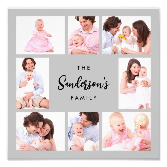 8 Sections Family Photo in Gray Frame Print (Front)