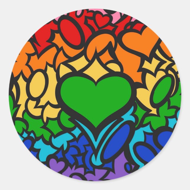 8-Sripe Rainbow Pride Squiggle Classic Round Sticker (Front)