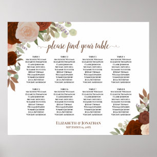 8 Table Autumn Rust Floral Wedding Seating Chart