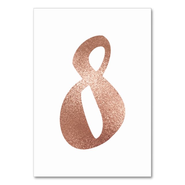 8 Table  Number White Metallic Pink Rose Gold Table Number (Front)