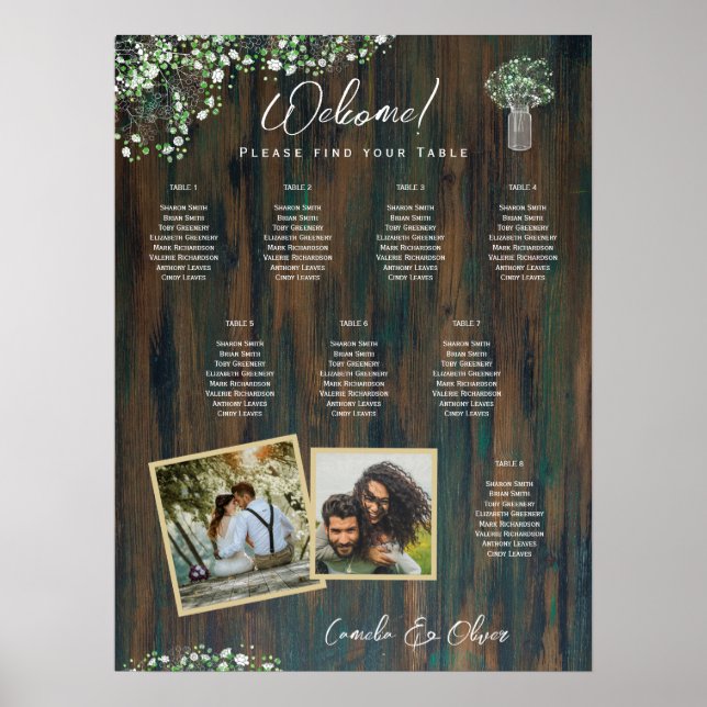 8 Table Rustic Wood Gypsophila PHOTO SEATING Foam  Poster (Front)