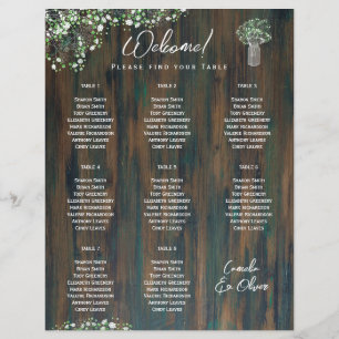 8 Table Rustic Wood Gypsophila Seating Chart