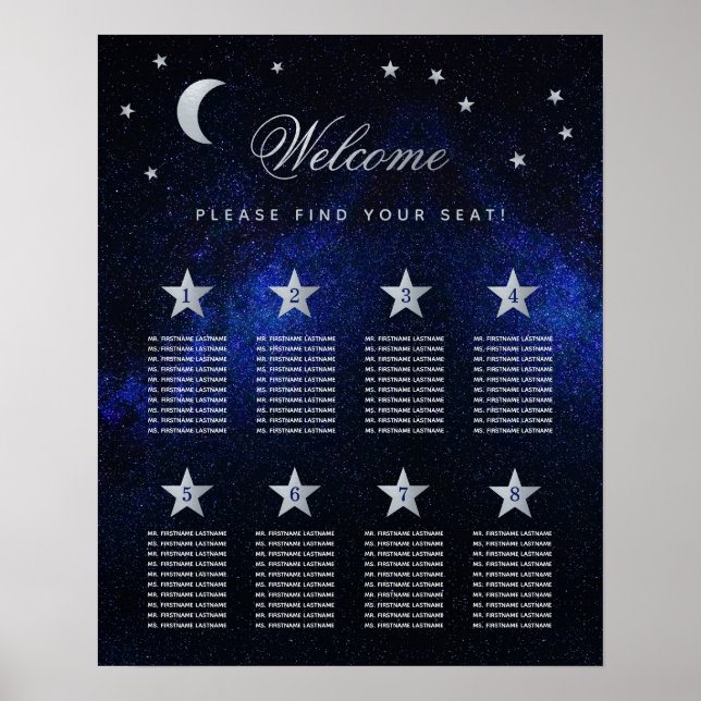 8 Table Sky Celestial Wedding Stars Seating Chart (Front)