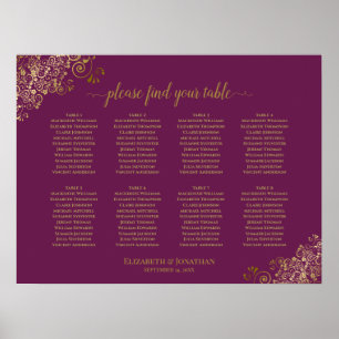 8 Table Wedding Seating Chart Cassis Purple & Gold