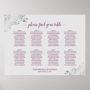 8 Table Wedding Seating Chart Cassis Purple & Gray