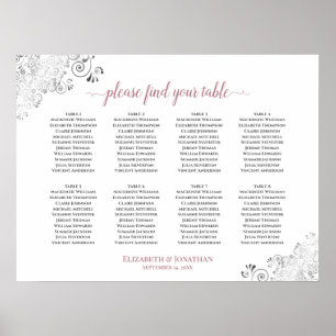 8 Table White & Rose Frilly Wedding Seating Chart