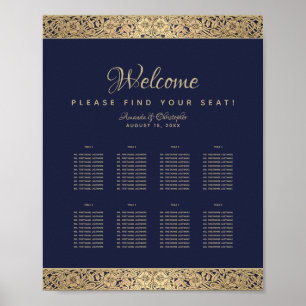 8 Tables Navy Blue Wedding Seating Chart Gold Rose