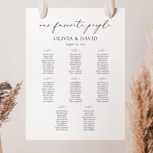8 Tables Simple Our Favourite People Seating Chart (Creator Uploaded)