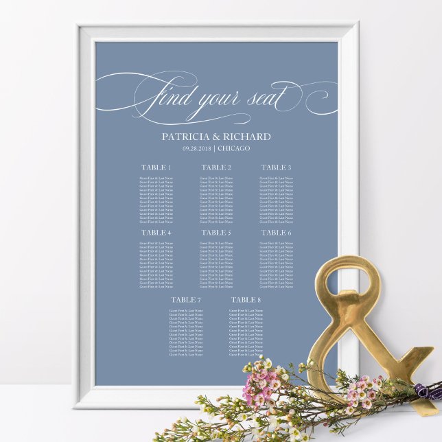 8 Tables Wedding Seating Chart Board Dusty Blue (Creator Uploaded)