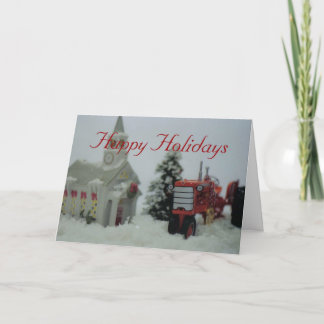 8 toy tractors at christmas holiday card