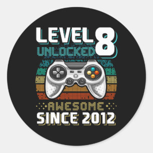 8 Unlocked Awesome 2012 Video Game 8th Birthday Gi Classic Round Sticker