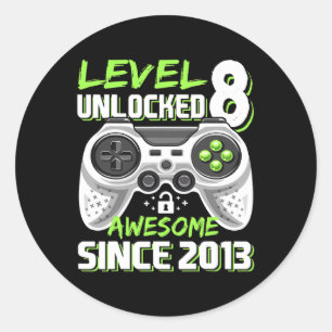 8 Unlocked Awesome 2013 Video Game 8th Birthday Gi Classic Round Sticker