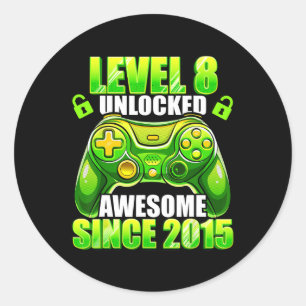 8 Unlocked Awesome 2015 Video Game 8th Birthday Bo Classic Round Sticker