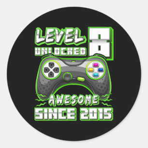 8 Unlocked Awesome 2015 Video Game 8th Birthday Bo Classic Round Sticker