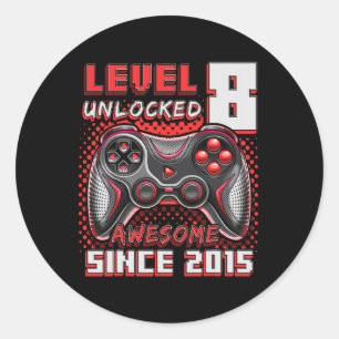 8 Unlocked Awesome 2015 Video Game 8th Birthday Bo Classic Round Sticker