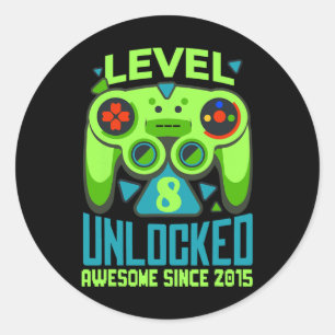 8 Unlocked Awesome 2015 Video Game 8th Birthday Bo Classic Round Sticker