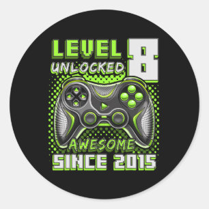 8 Unlocked Awesome 2015 Video Game 8th Birthday Bo Classic Round Sticker