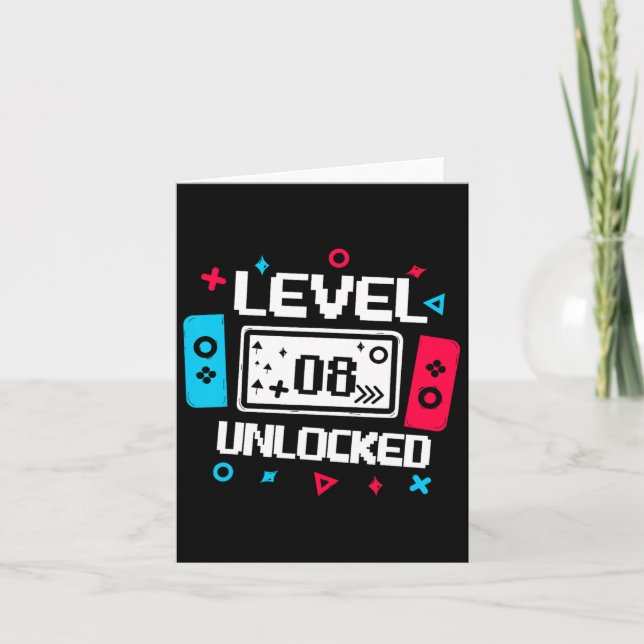 8 Unlocked Gamer - 8th Birthday Gift Video Game Lo Card (Front)