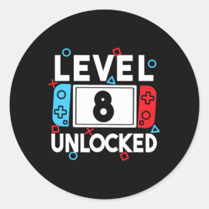 8 Unlocked Gamer 8th Birthday Video Game Boys 1 Classic Round Sticker