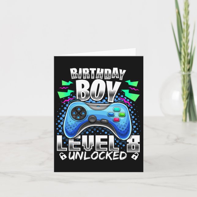 8 Unlocked Video Game 8th Birthday Gamer Gift Boys Card (Front)