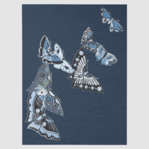 8 Vintage Blue White Japanese Butterfly Decoupage Tissue Paper
