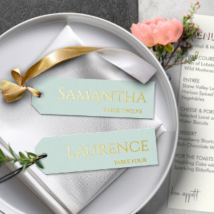 8 Wedding Guest Gold Foil Mint Green Name Tags Holiday Card