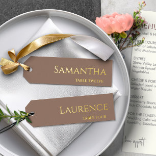 8 Wedding Guest Gold Foil Mocha Brown Name Tags Holiday Card