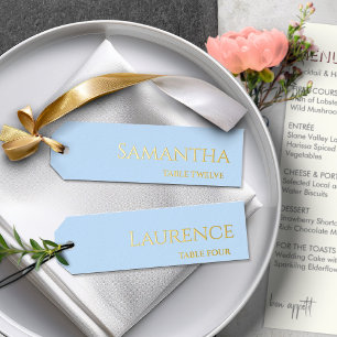 8 Wedding Guest Gold Foil Pale Blue Name Tags Holiday Card