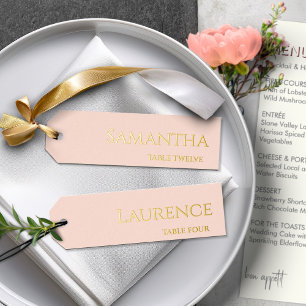 8 Wedding Guest Gold Foil Pastel Peach Name Tags Holiday Card