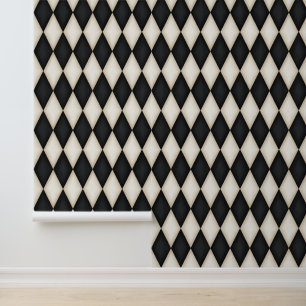 8”x4” Black & Antique White Harlequin Wallpaper