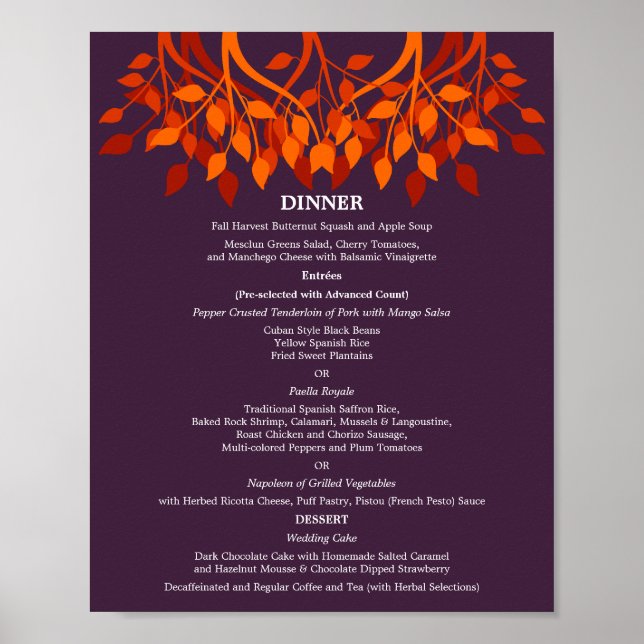 8 x 10 Dinner Table Menu for Framing Poster (Front)