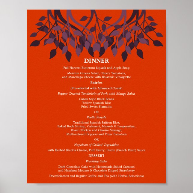 8 x 10 Dinner Table Menu for Framing Poster (Front)
