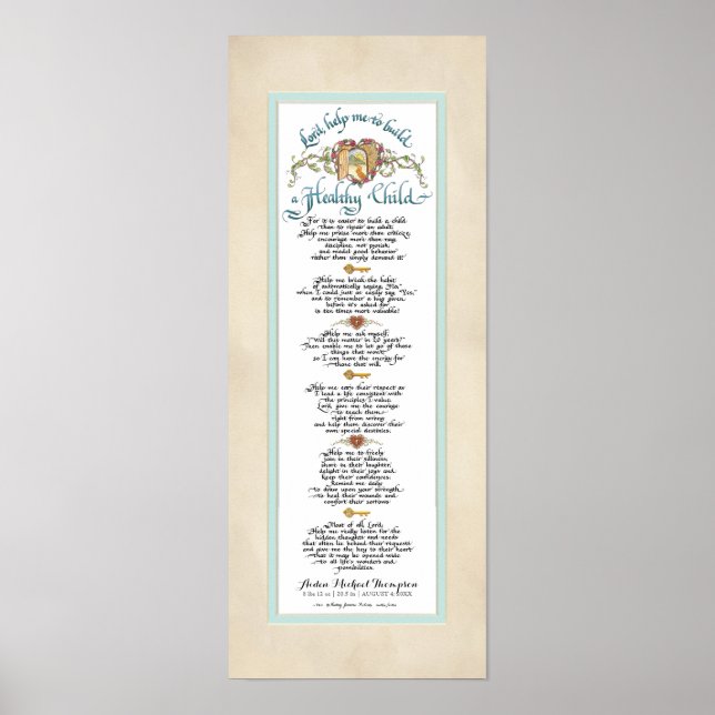 8 x 20 Build a Healthy Child, Parchment Aqua Blue Poster (Front)