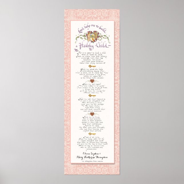 8 x 24 Build a Healthy Child Blush Damask Pattern Poster (Front)