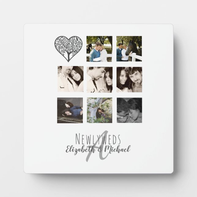8 x PHOTO COLLAGE Newlyweds Personalised WEDDING Plaque (Front)